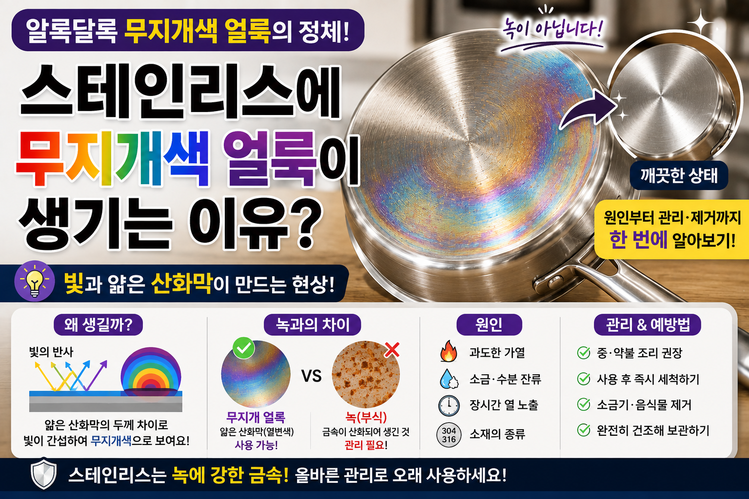 스텐인리스 무지개 얼룩